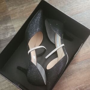 Nina Black Heels with Rhinestone Strap